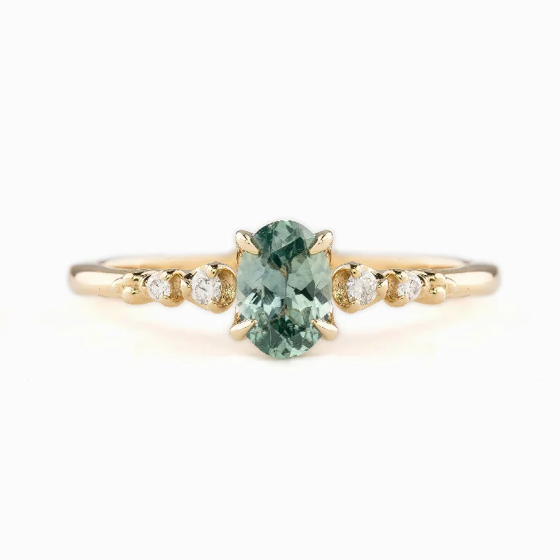 gold signet rings-Estel Fleur Four Prongs Ring, 0.60ct Blue Green Montana Sapphire, 14k Yellow Gold