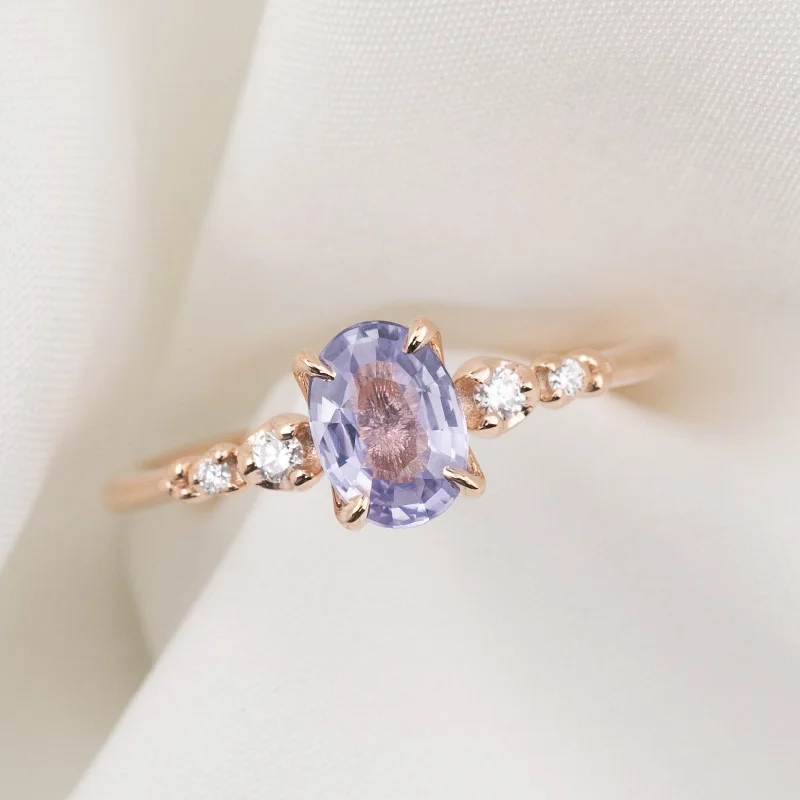 simple gold rings for men-Estel Fleur Four Prongs Ring, Lavender Purple Sapphire, 14k Rose Gold (One of a kind)