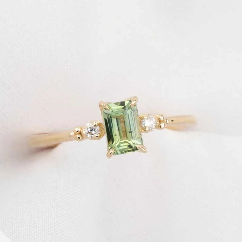 personalized silver rings-Estel Ring 0.81ct Light Green Emerald Montana Sapphire, 14K Yellow Gold (One of a kind)