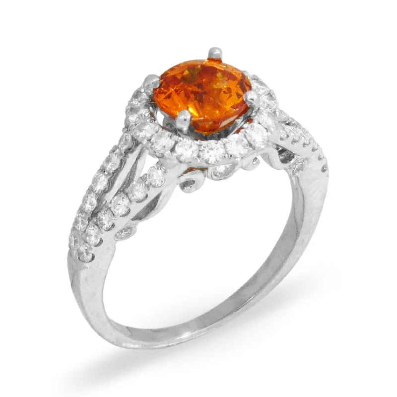 unique engagement rings-Orange Garnet Diamond Ring