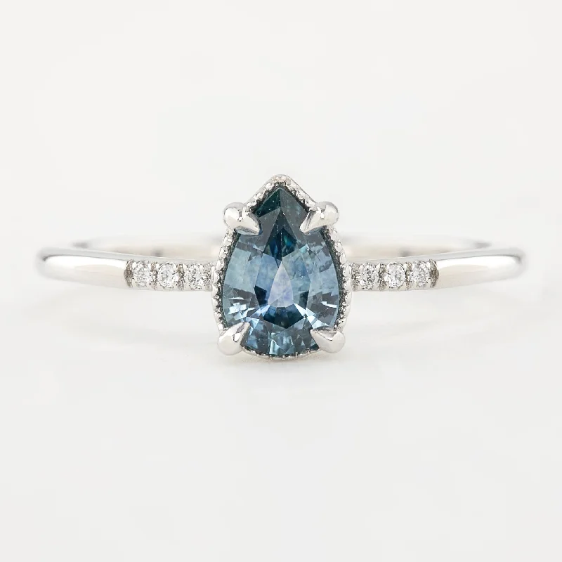 fashion rings for men-Grace Ring 0.62ct Pear Cut Blue Montana Sapphire, 14k White Gold (One of a kind)