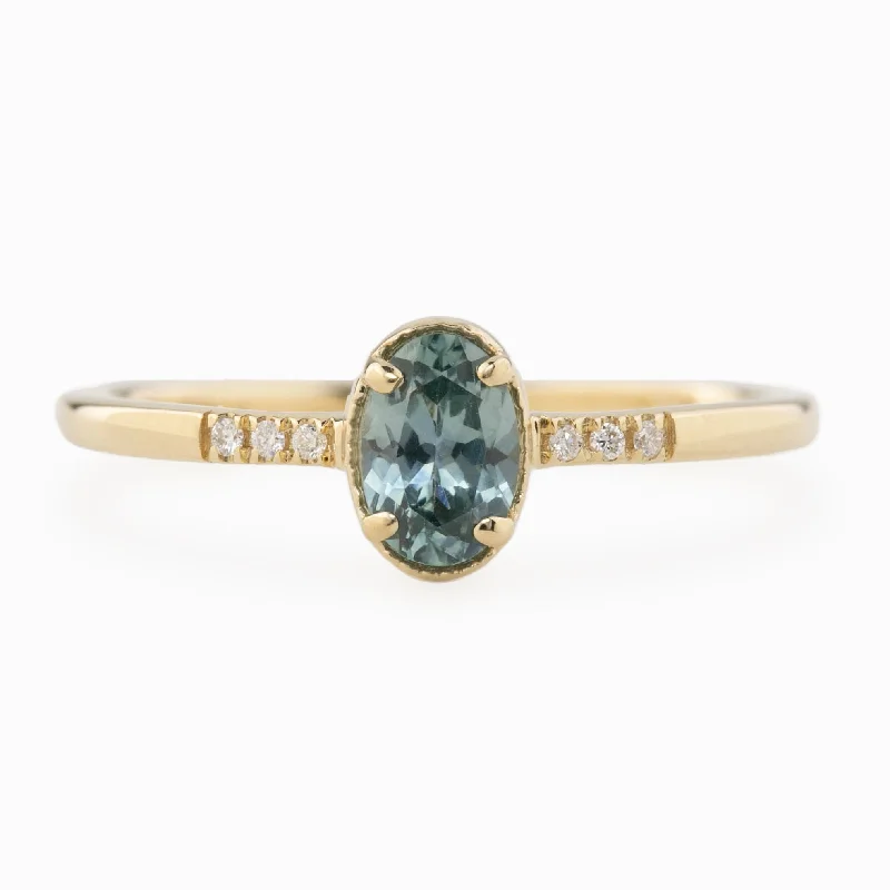 double diamond rings for women-Grace Ring - 6x4mm 0.60ct Blue Green Montana Sapphire