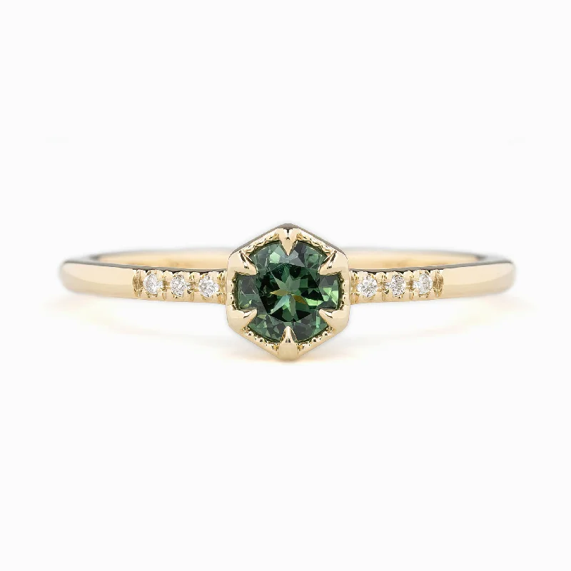 men’s wedding rings with diamonds-Grace Ring 4.5mm 0.40ct Green Queensland Sapphire 14K Yellow Gold