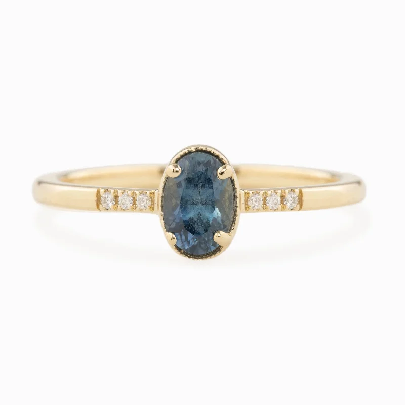 wedding rings with baguette diamonds-Grace Ring - 6x4mm 0.60ct Teal Blue Montana Sapphire