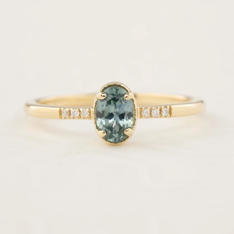 engagement rings for women-Grace Ring - 6x4mm 0.60ct Blue Montana Sapphire, 14k Yellow Gold