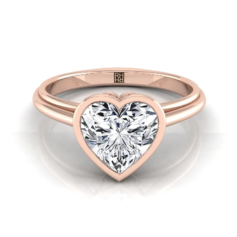 women’s adjustable engagement rings-14K Rose Gold Heart Shape Center  Bezel Halo Cathedral Solitaire Engagement Ring