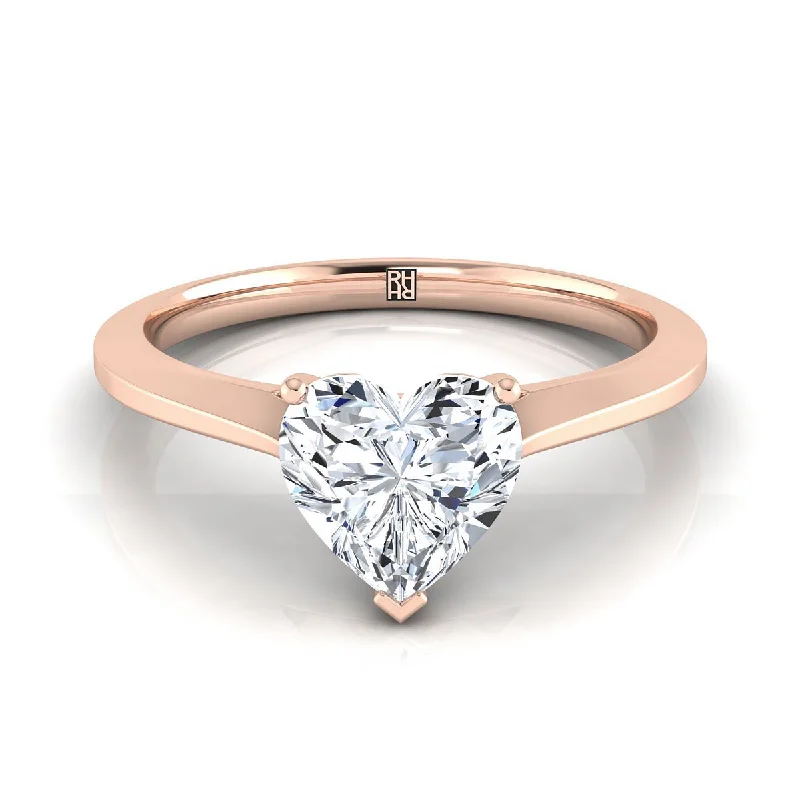 women’s statement rings-14K Rose Gold Heart Shape Center  Timeless Solitaire Comfort Fit Engagement Ring