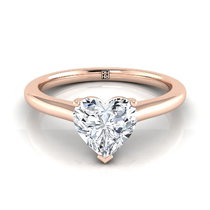 personalized wedding bands-14K Rose Gold Heart Shape Center  Pinched Comfort Fit Claw Prong Solitaire Engagement Ring