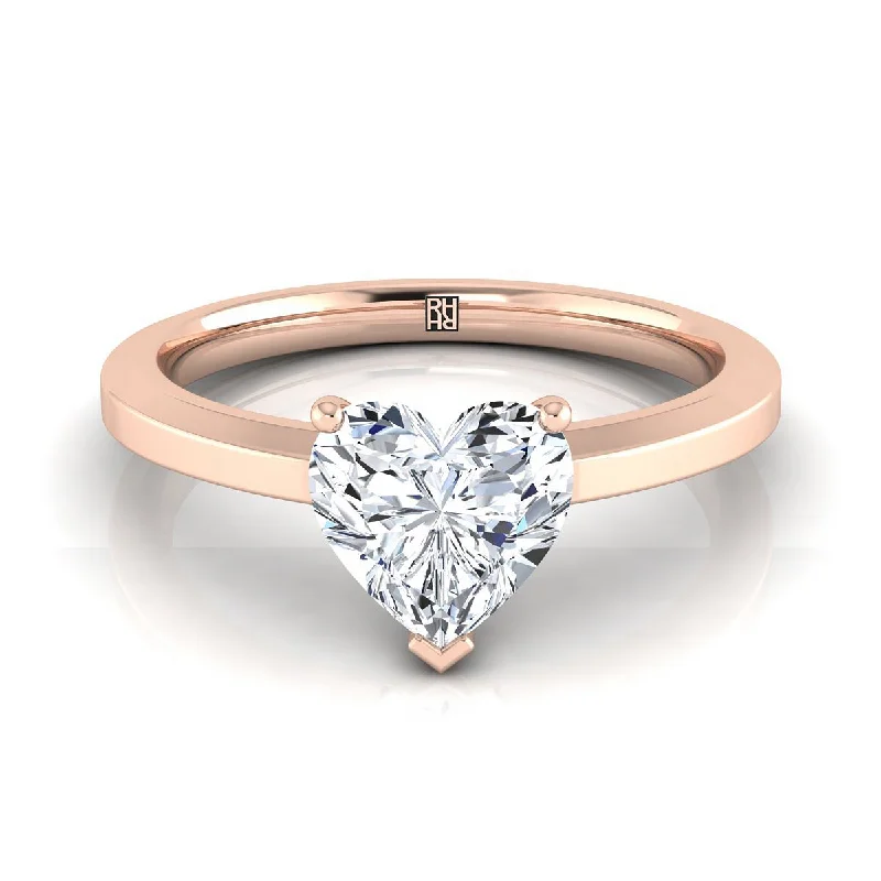 unique engagement rings-14K Rose Gold Heart Shape Center  Beveled Edge Comfort Style Bright Finish Solitaire Engagement Ring