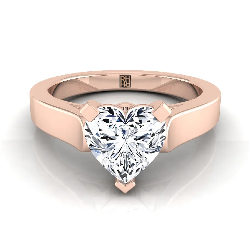 925 sterling silver rings-14K Rose Gold Heart Shape Center  Cathedral Style Solitaire Engagement Ring