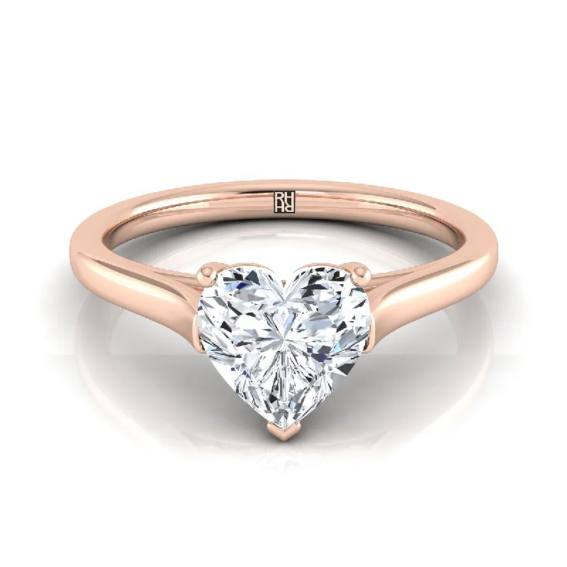 personalized promise rings-14K Rose Gold Heart Shape Center  Elegant Cathedral Solitaire Engagement Ring