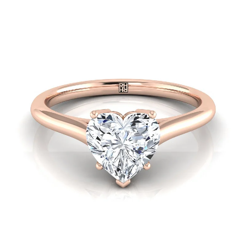 solitaire engagement rings-14K Rose Gold Heart Shape Center  Cathedral Style Comfort Fit Solitaire Engagement Ring