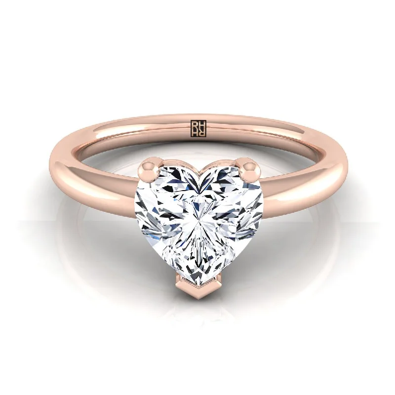 wedding rings sets-14K Rose Gold Heart Shape Center Rounded Comfort Fit Solitaire Engagement Ring