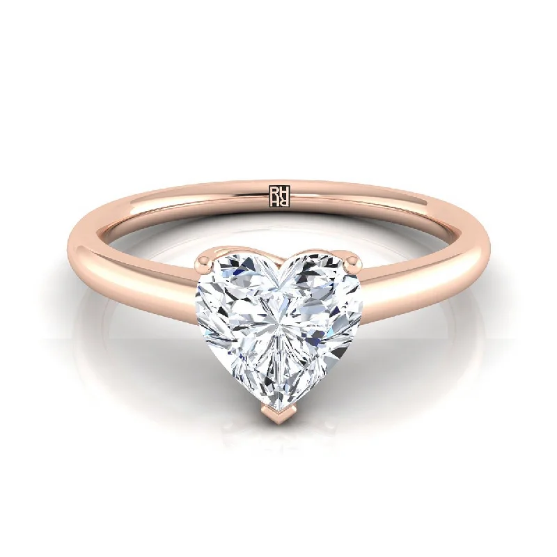 classic wedding rings-14K Rose Gold Heart Shape Center Contemporary Comfort Fit Solitaire Engagement Ring