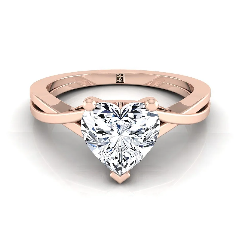 mixed metal rings for men-14K Rose Gold Heart Shape Center Delicate Twist Solitaire Engagement Ring