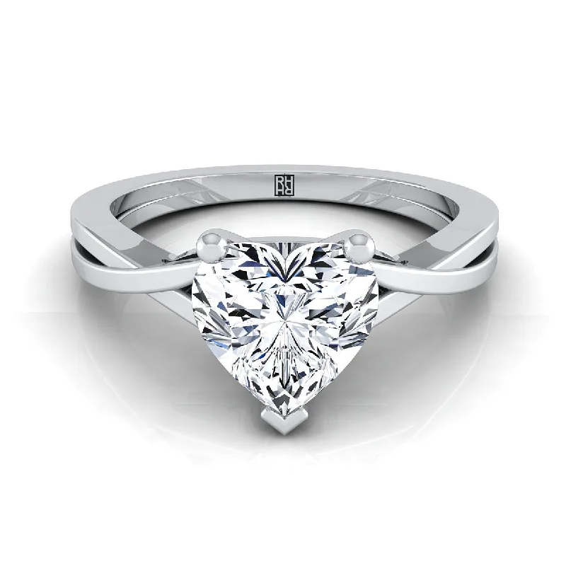 modern engagement rings-14K White Gold Heart Shape Center Delicate Twist Solitaire Engagement Ring