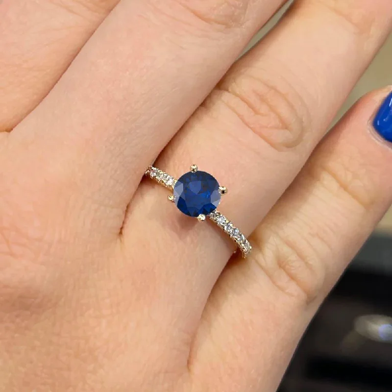 sapphire wedding rings for women-1.60 Carat Round Shape Hidden Halo Blue Sapphire Engagement Ring