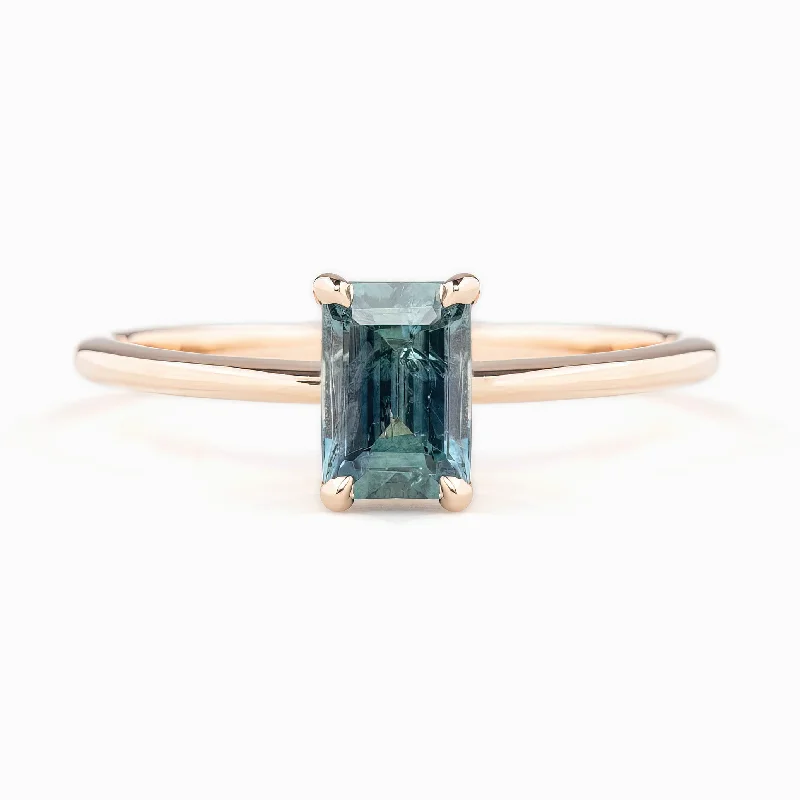 modern wedding rings-Jane Ring 1.04ct Blue Green Montana Sapphire, 14k Rose Gold (One of a kind)