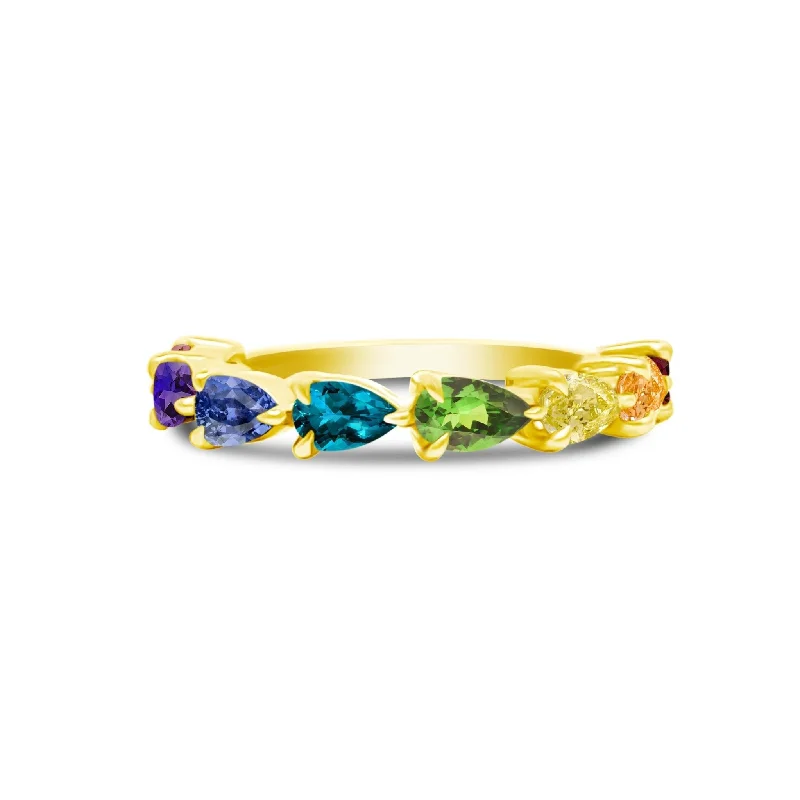 custom gold wedding bands-Large Rainbow Chasing Pear Band