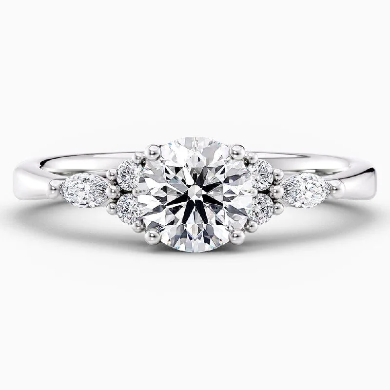 statement rings for women-1.30 Carat Round Shape Cluster Moissanite Engagement Ring