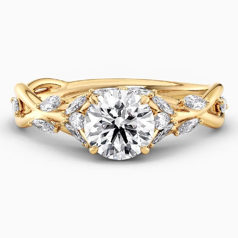 gold wedding bands-Letitia Twisted Leaves Lab Grown Diamond Engagement Ring