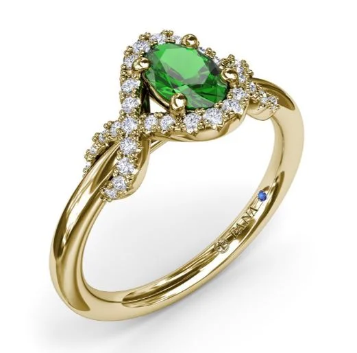 engagement rings for her-"Love Knot" Emerald and Diamond Ring