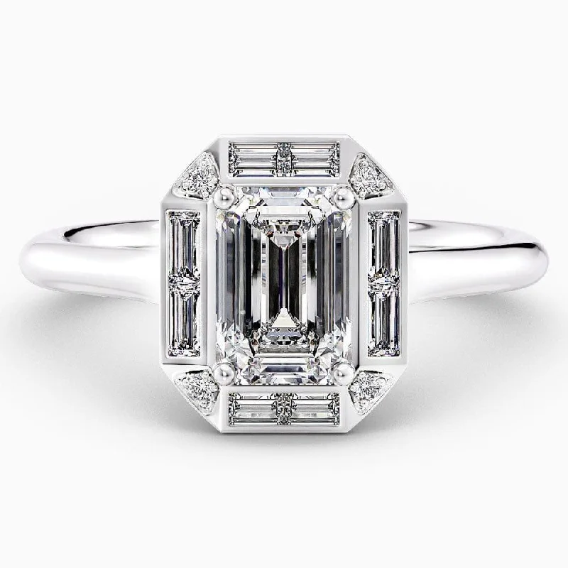 wedding rings for men with diamonds-1.70 Carat Emerald Cut Halo Vintage Natural Diamond Engagement Ring GIA Certified