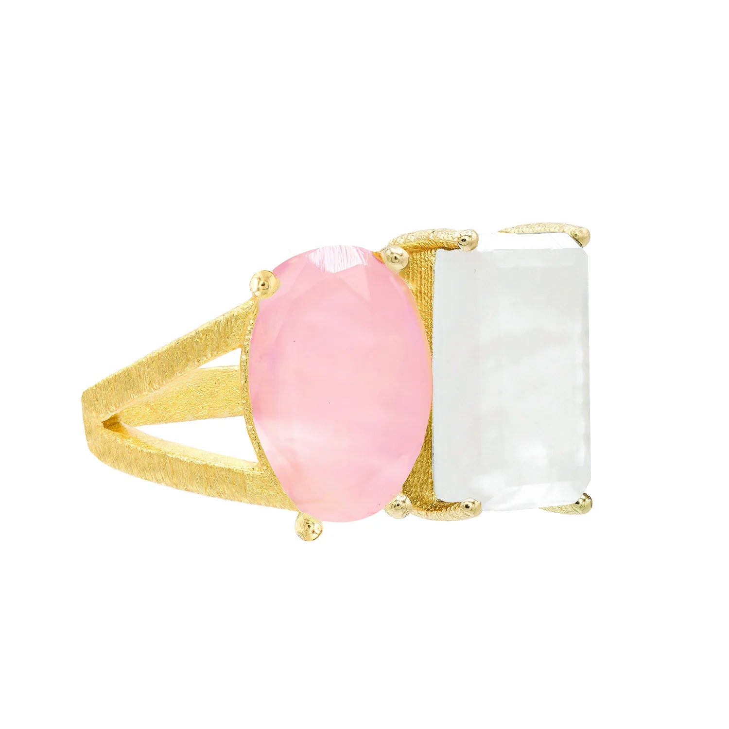 carved rings for men-Marcia Moran Moreda Statement Ring with Double Stone - Mother of Pearl & Rose Quartz