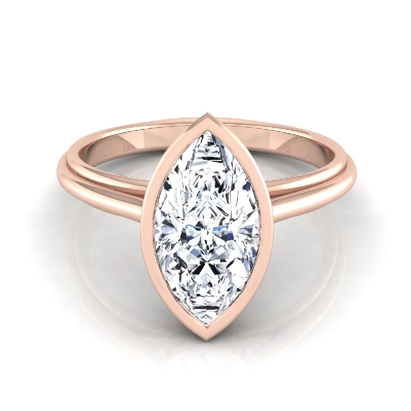 double diamond rings for women-14K Rose Gold Marquise   Bezel Halo Cathedral Solitaire Engagement Ring