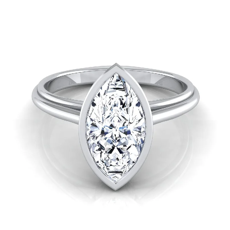 luxury diamond rings-14K White Gold Marquise   Bezel Halo Cathedral Solitaire Engagement Ring