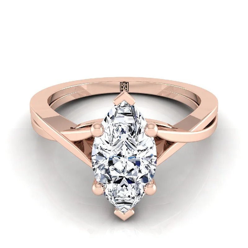 engagement rings with aquamarine-14K Rose Gold Marquise  Delicate Twist Solitaire Engagement Ring