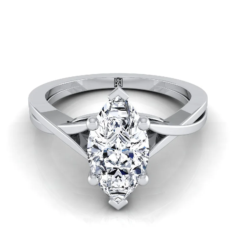 handmade engagement rings-14K White Gold Marquise  Delicate Twist Solitaire Engagement Ring