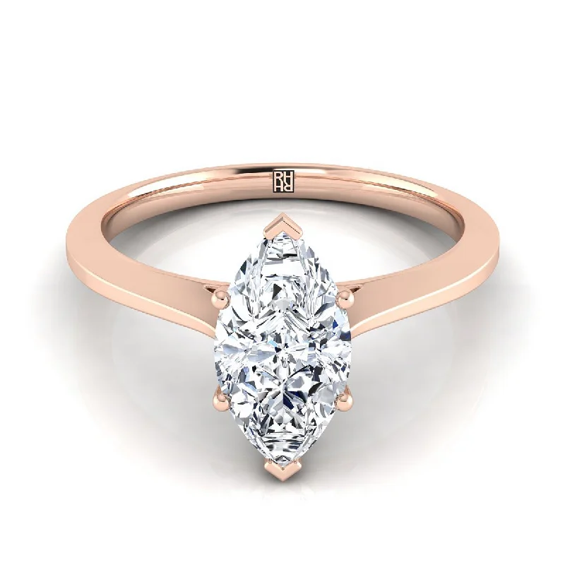 custom engagement rings-14K Rose Gold Marquise   Timeless Solitaire Comfort Fit Engagement Ring