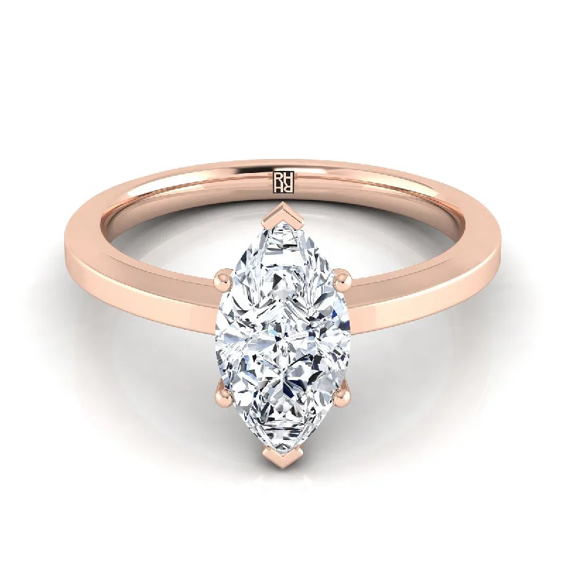 princess cut engagement rings-14K Rose Gold Marquise   Beveled Edge Comfort Style Bright Finish Solitaire Engagement Ring