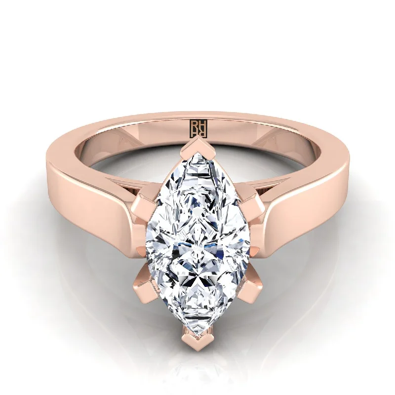 handmade rings for women-14K Rose Gold Marquise   Cathedral Style Solitaire Engagement Ring