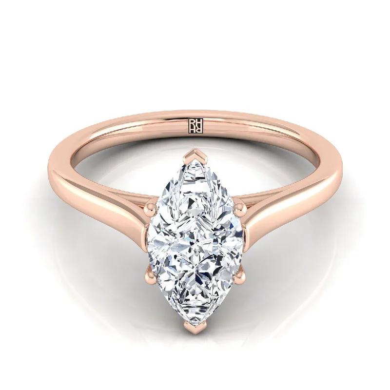 women’s rings with emeralds-14K Rose Gold Marquise   Elegant Cathedral Solitaire Engagement Ring