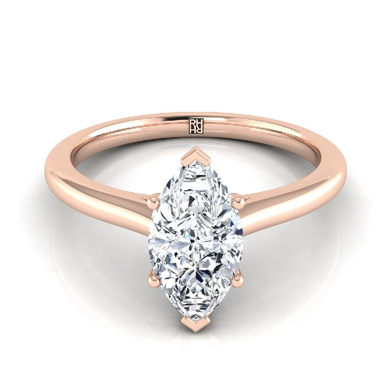 affordable diamond rings-14K Rose Gold Marquise   Pinched Comfort Fit Claw Prong Solitaire Engagement Ring