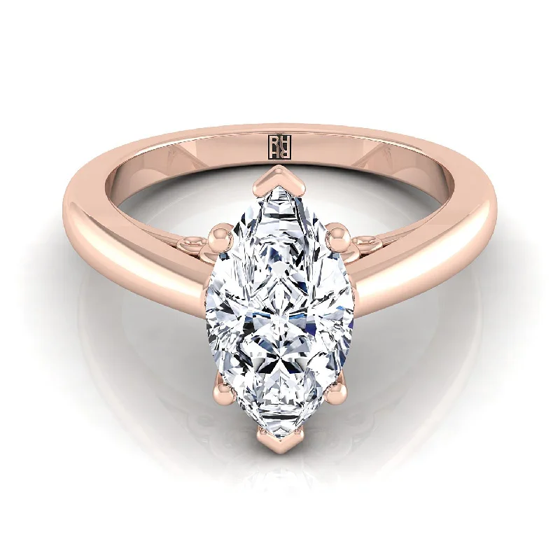 sterling silver rings for women-14K Rose Gold Marquise  Scroll Gallery Comfort Fit Solitaire Engagement Ring