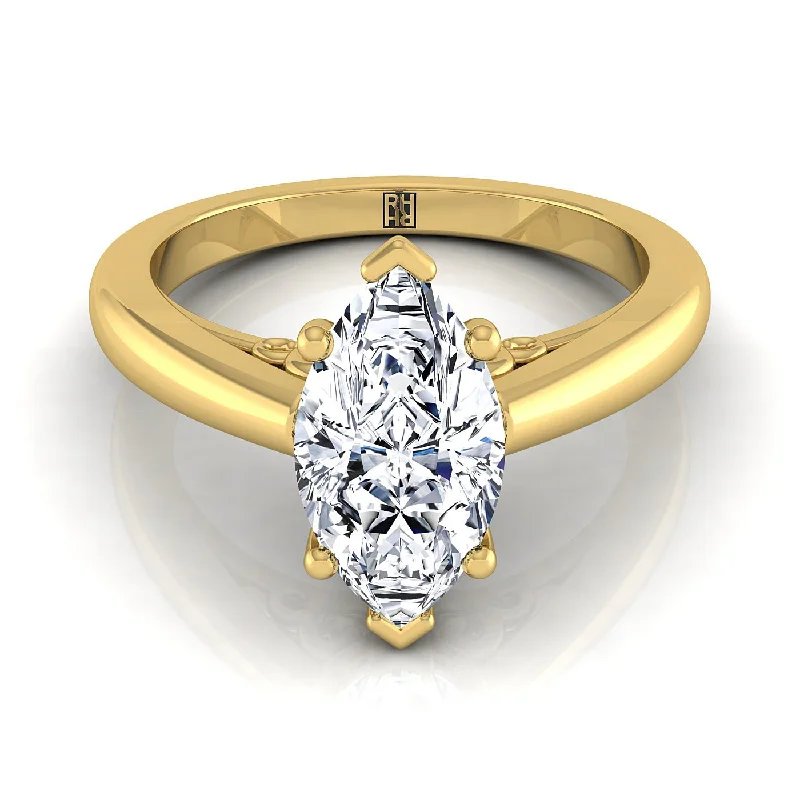 modern engagement rings-18K Yellow Gold Marquise  Scroll Gallery Comfort Fit Solitaire Engagement Ring