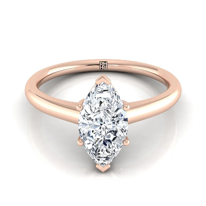 white gold wedding rings-14K Rose Gold Marquise  Contemporary Comfort Fit Solitaire Engagement Ring