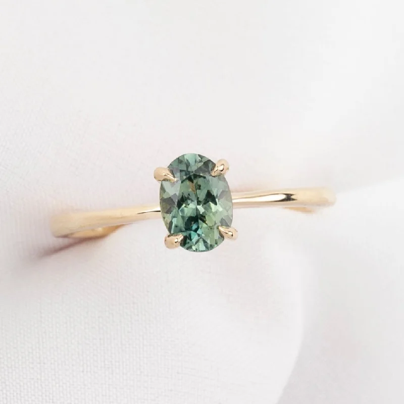 wedding rings for small hands-Nina Ring 0.92ct Green Montana Sapphire, 14k Yellow Gold (One of a kind)