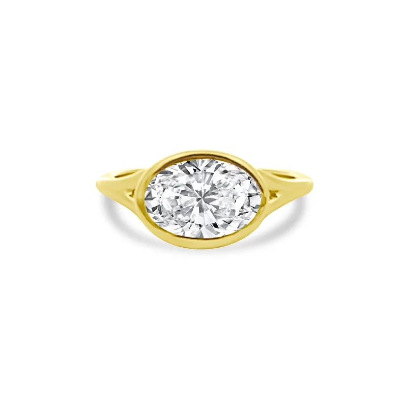 luxury diamond rings-Oval Bezel Ring with Split Shank