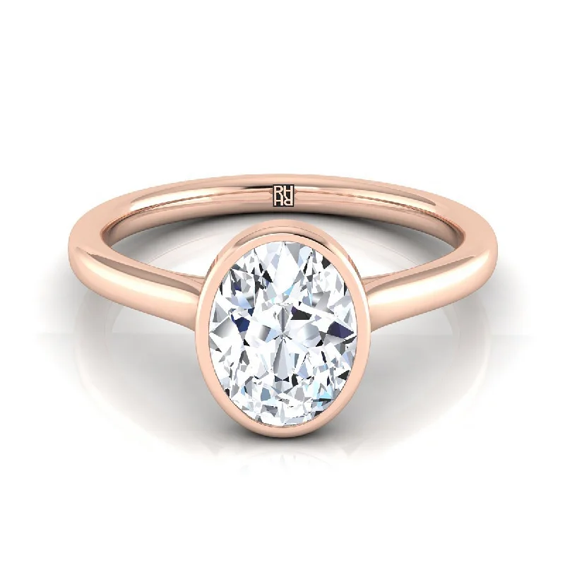 platinum engagement rings-14K Rose Gold Oval  Simple Bezel Solitaire Engagement Ring