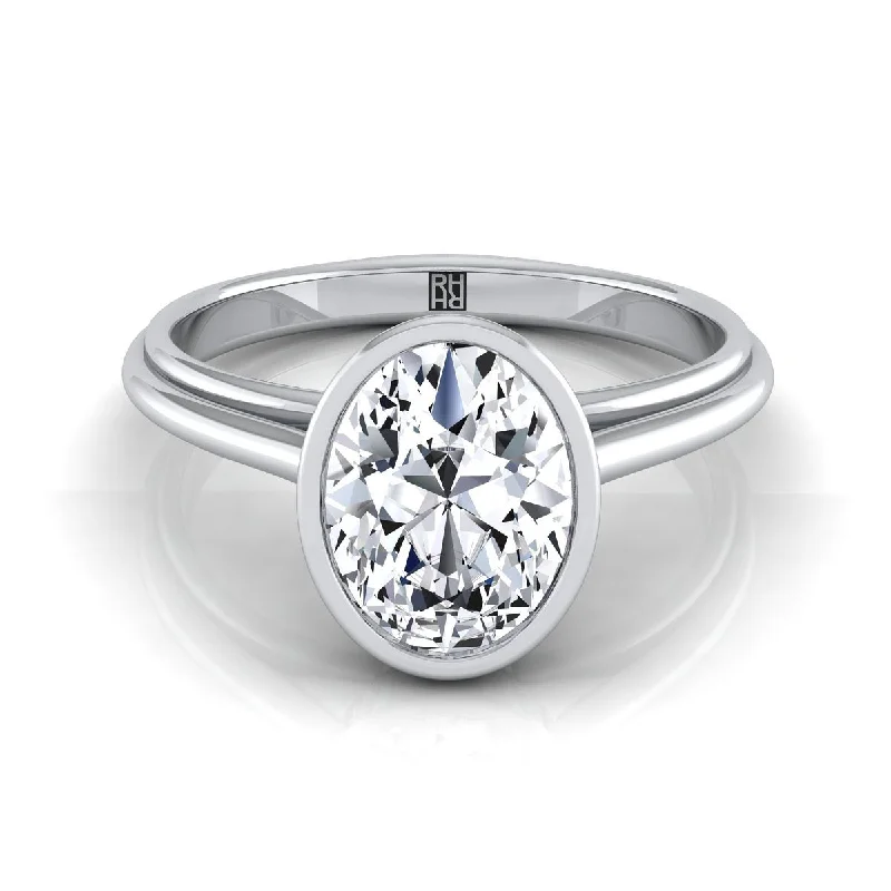 925 sterling silver rings-14K White Gold Oval  Bezel Halo Cathedral Solitaire Engagement Ring