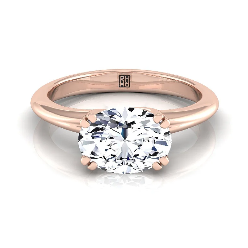 gemstone rings for women-14K Rose Gold Oval East West Eight Claw Comfort Fit Solitaire Engagement Ring