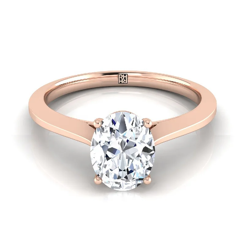 engraved wedding rings-14K Rose Gold Oval  Timeless Solitaire Comfort Fit Engagement Ring