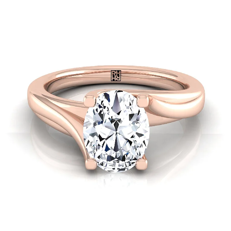 platinum wedding bands for women-14K Rose Gold Oval  Twisted Bypass Solitaire Engagement Ring