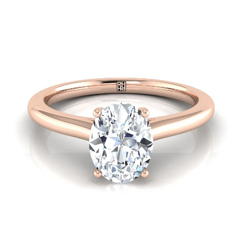 emerald rings for women-14K Rose Gold Oval  Pinched Comfort Fit Claw Prong Solitaire Engagement Ring