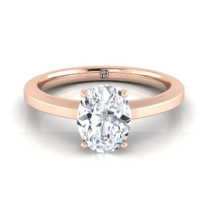 vintage diamond engagement rings-14K Rose Gold Oval  Beveled Edge Comfort Style Bright Finish Solitaire Engagement Ring