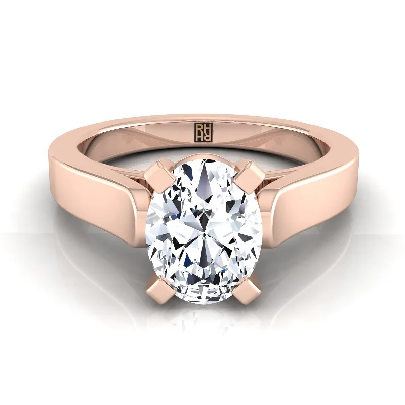 wedding rings with diamonds-14K Rose Gold Oval  Cathedral Style Solitaire Engagement Ring